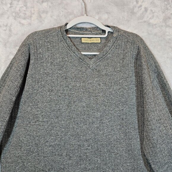 Naturalife Mens XL Gray V-Neck Sweater 100% Cotton Career office hipster dad - Picture 3 of 10